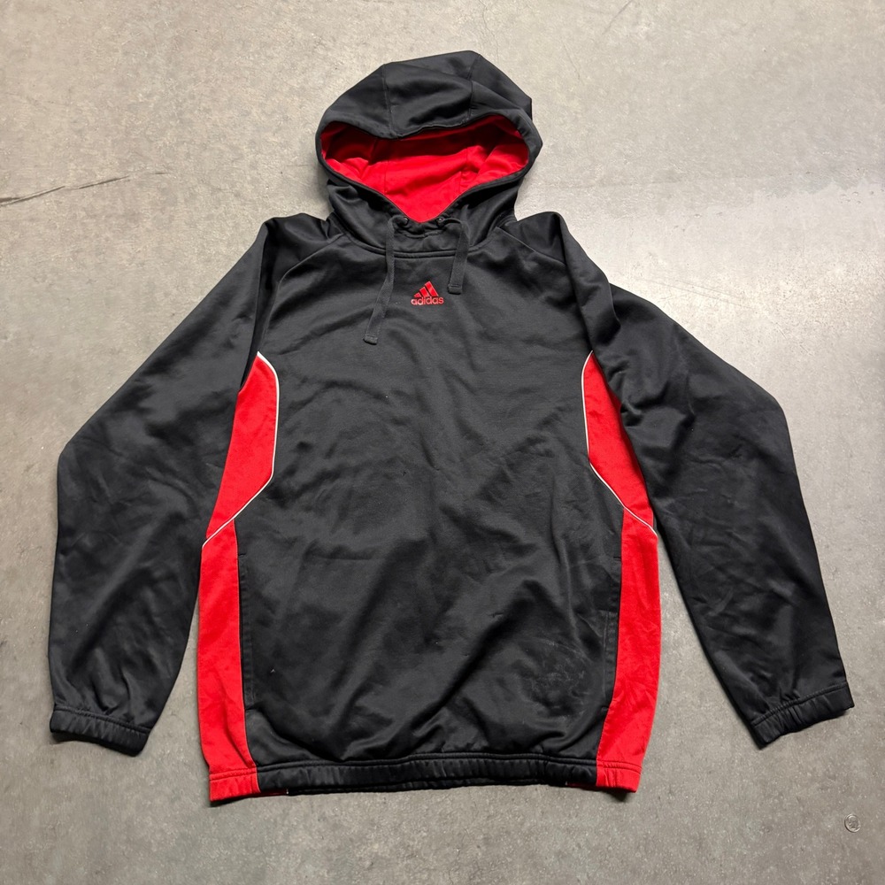 Adidas Mens Hoodie Black Red Performance Pullover Sweatshirt Size M RN88387
